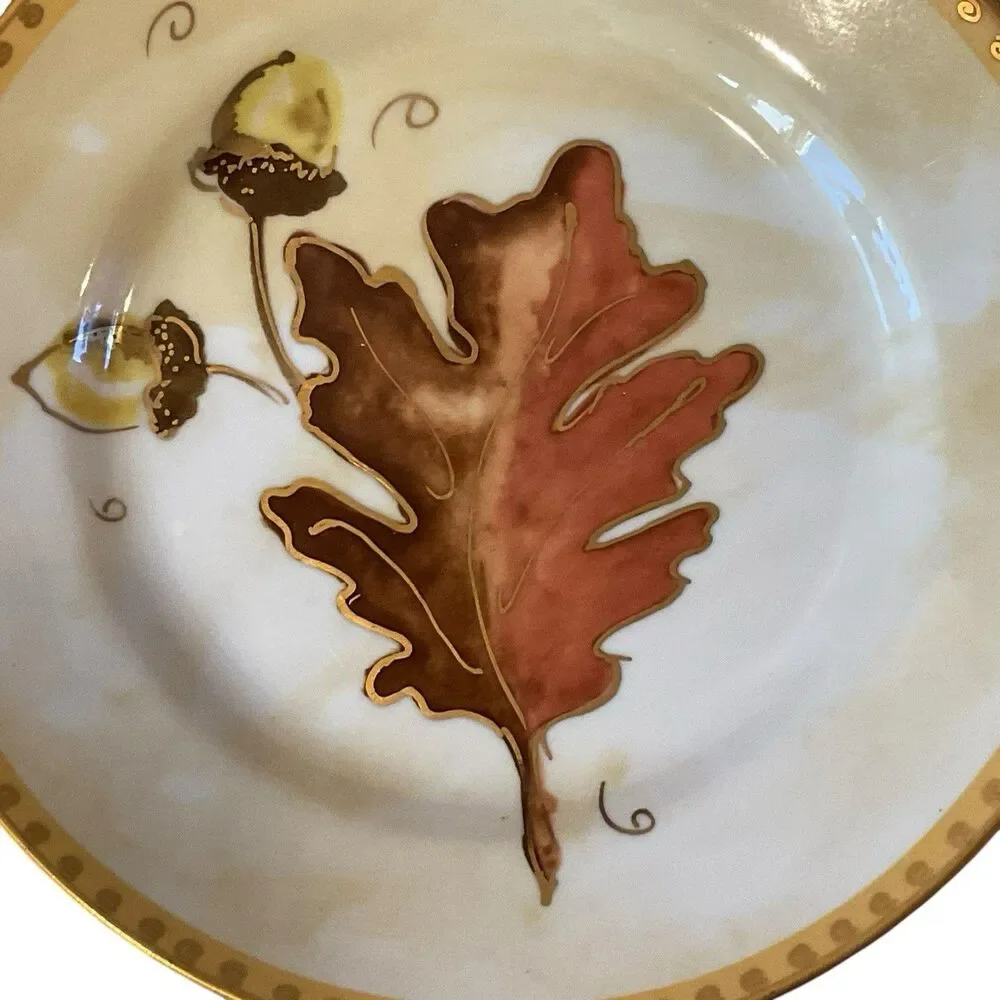 Crate & Barrel Salad Plates Autumn Fall Leaf Set Of 4 Decorative Gold Gilt